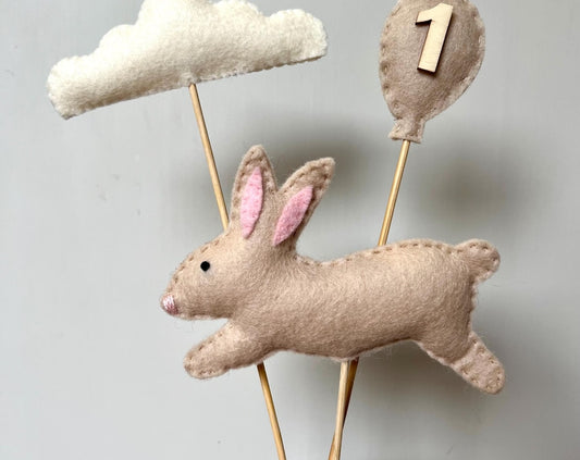 Bunny Rabbit, Baloon, Birthday Cake Topper, Cake Decoration, Personalised Made to Order